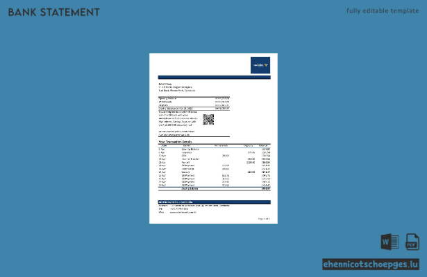 Beispiel-Excel-Vorschau eines Kontoauszugs der Acleda Bank in Kambodscha